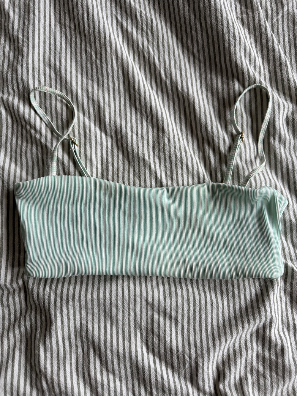 l*space Mint and White Striped Bandeau Top with Adjustable Trim